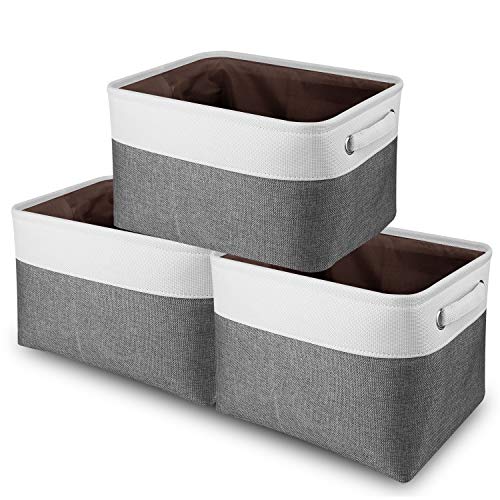 Awekris Large Storage Basket Bin Set [3-Pack] Storage Cube Box Foldable Canvas Fabric Collapsib…