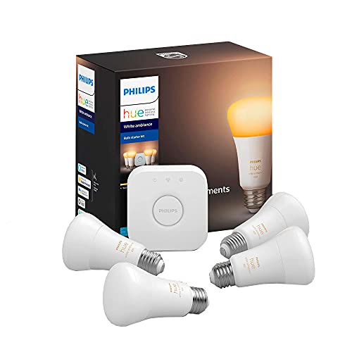 Philips Hue Ambiance Smart Bulb Starter Kit (4 A19 Bulbs and 1 Hub Works with Alexa Apple HomeK…