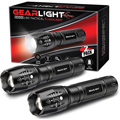 GearLight LED Tactical Flashlight S1000 [2 Pack] - High Lumen, Zoomable, 5 Modes, Water Resista…