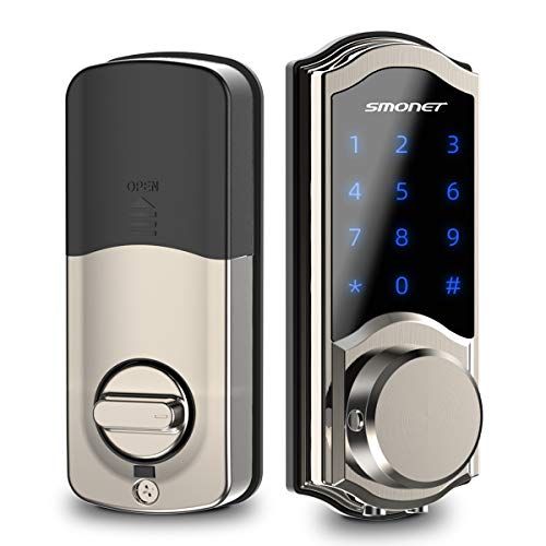 [2021 New]Smart Door Lock, SMONET Smart Keypad Deadbolt Lock Bluetooth Keyless, Touchscreen Ena…