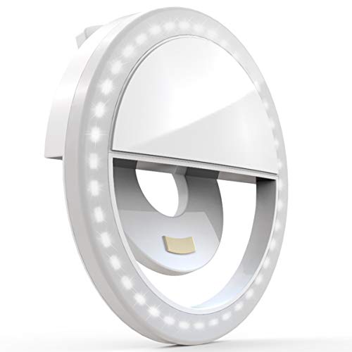 Auxiwa Clip on Selfie Ring Light [Rechargeable Battery] with 36 LED for Smart Phone Camera Roun…